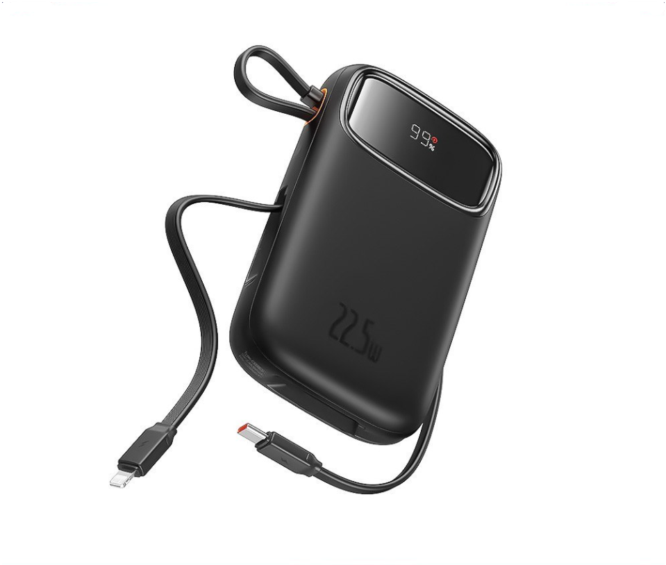 Baseus Qpow 2 20000mAh 30W Dual Built-in USB-C Cable Power Bank Black