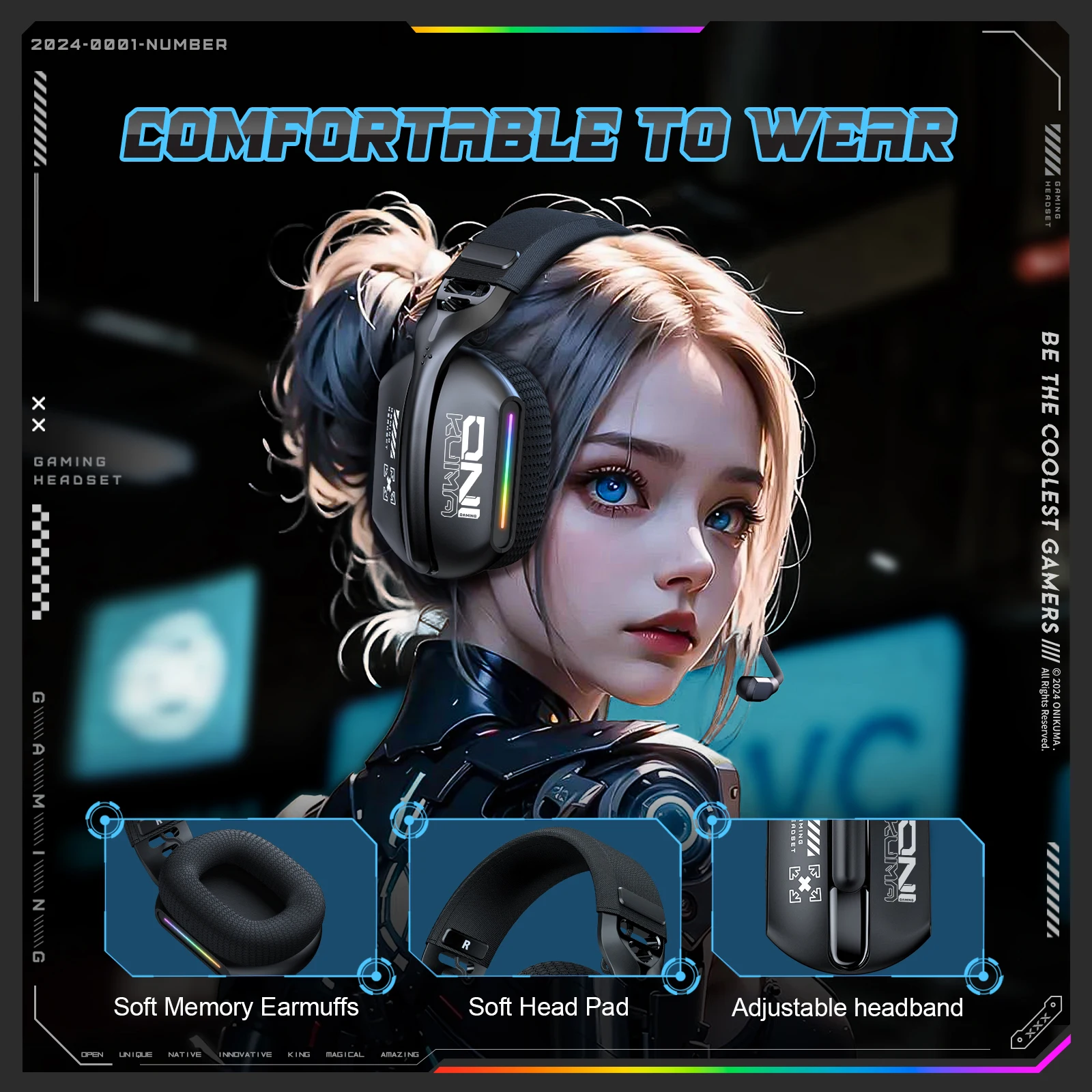 هدست گیمینگ اونیکوما مدل ONIKUMA GT808 Wireless Black
