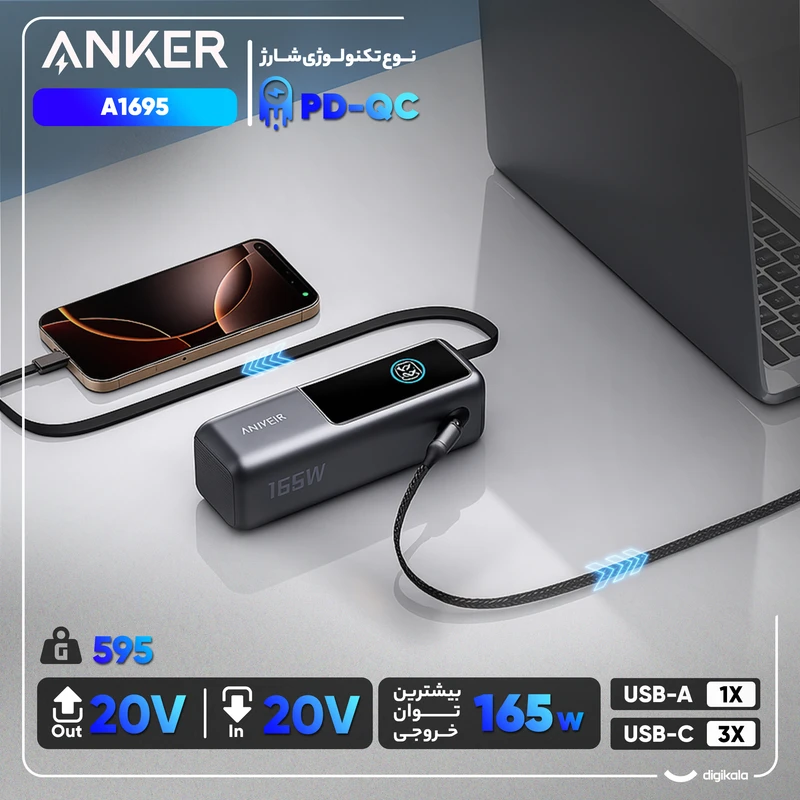 پاوربانک 165 وات انکر مدل A1695 ظرفیت 25000 میلی آمپر ساعت