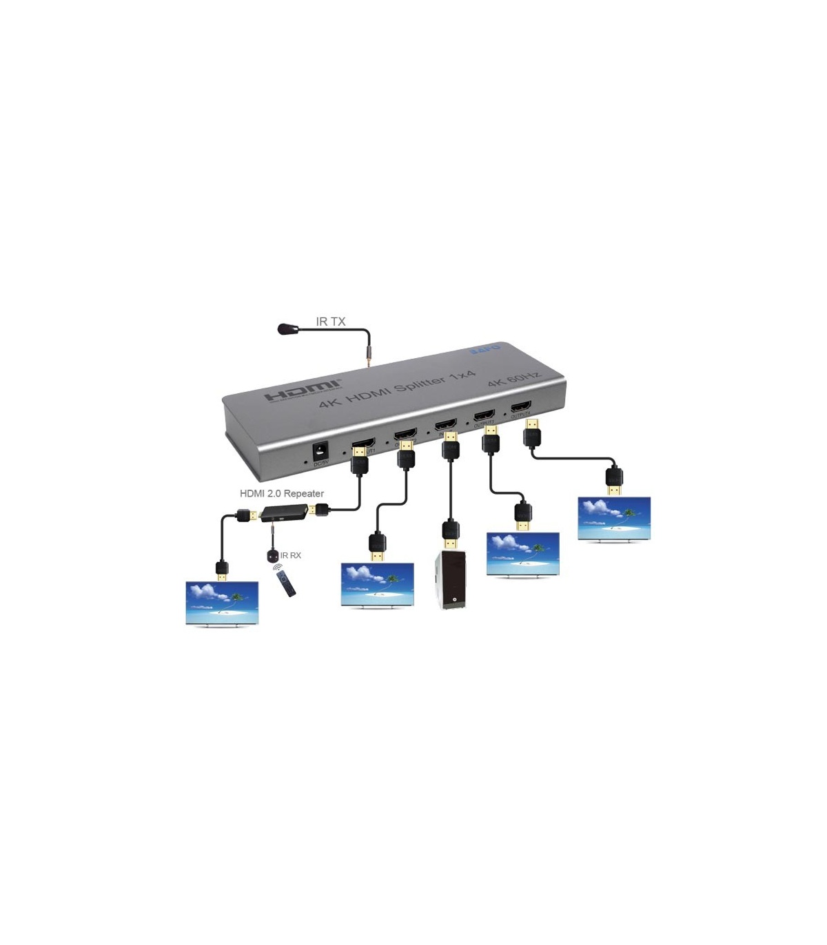 اسپلیتر HDMI یک به چهار بافو مدل BF-H134 با رزولوشن 4K